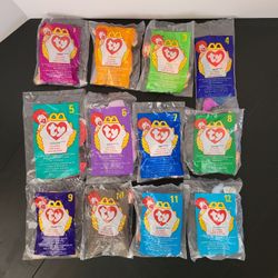 12 McDonalds kids happy meal ty small toy animal beanie babies. Year 1999.

