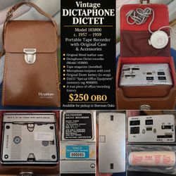 Vintage Dictaphone Dictet Model 103800 Portable Tape Recorder w/ Case, Accessories & Original Battery — $250 OBO