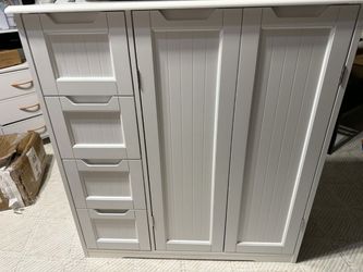 White Wood Wardrobe Cabinet with Drawers