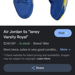 Air Jordan 5s  Laney Varsity Royal $90 