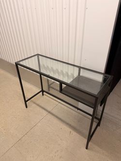 Glass Top Metal Console Desk with Shelf