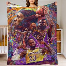 LA Lakers Basket Ball LeBron James Fleece Blanket Throw