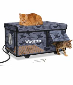 Heated Cat House for Outside, Waterproof Awning & Escape Door Heated Cat Houses for Indoor/Outdoor Cats in Winter, Elevated & Insulated Outdoor Cat Sh
