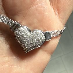.925 SILVER .75CT NATURAL WHITE DIAMOND CLUSTER HEART DROP NECKLACE