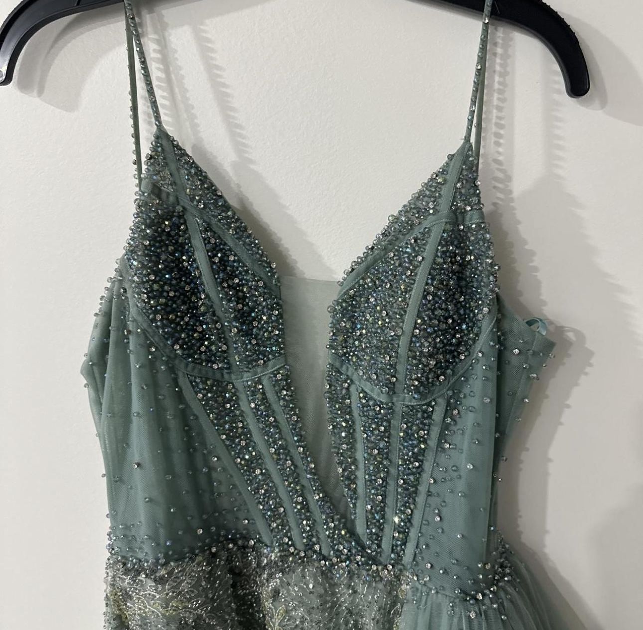 Elegant Sage Green Embellished Evening/ Prom Gown