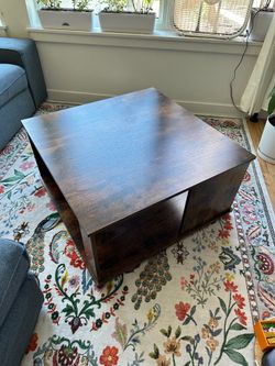 2-Tier Square Coffee Table – Rustic Brown | Like New