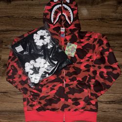 Hoodie Bape Red And Denim Tears 