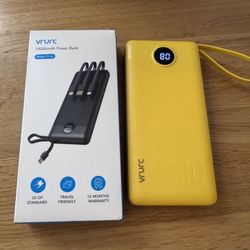 Brand New VRURC Portable Charger with Built-in Cables, 10000mAh LED Display USB C Power Bank, Slim Travel Battery Pack with 5 Output 2 Input SKU011-S1