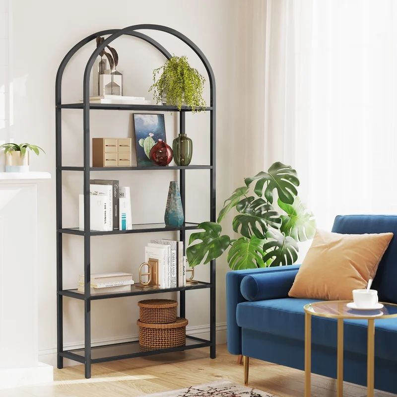Black Modern Arch Shelf Black Metal & Glass 72” X 32”