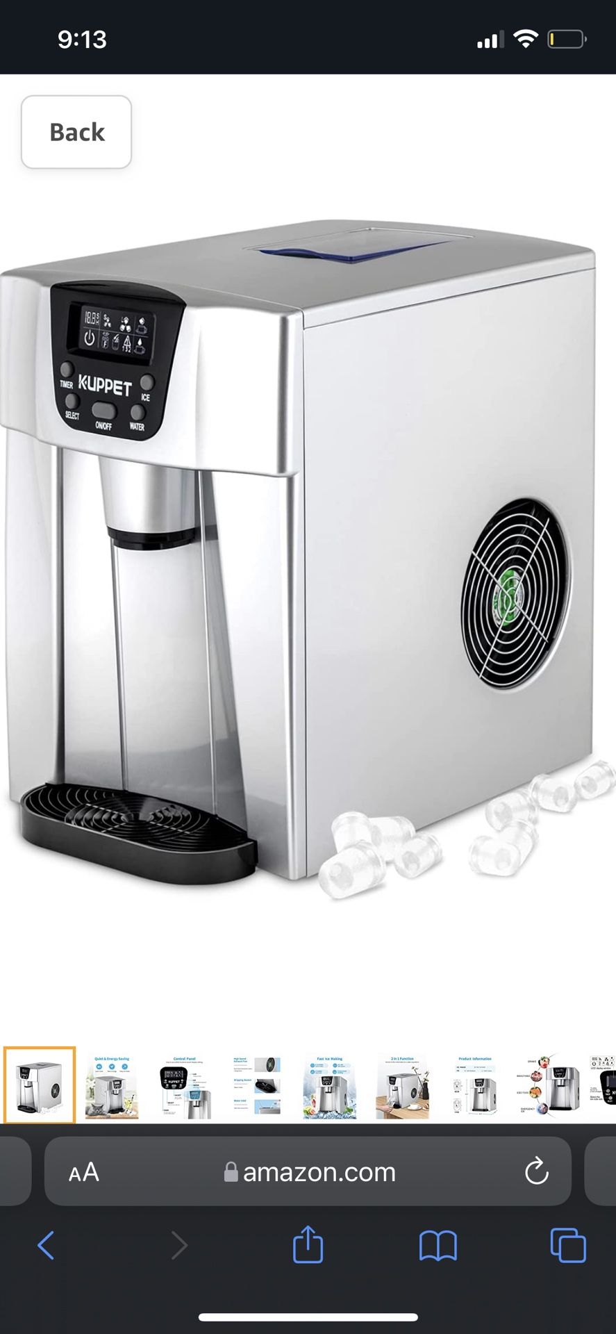 KUPPET 2 in 1 Countertop Ice Maker Water Dispenser, Ready in 6min, Produces 36 lbs Ice in 24 Hours, LED Display