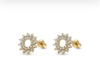 14k Yellow Gold Round Earrings With Stones