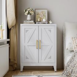 NEW-32" Metal Bathroom Storage Cabinet,Floor Storage Cabinet with 2 Doors and 2 Adjustable Shelves,Freestanding Sideboard for Small Spaces, Living Roo