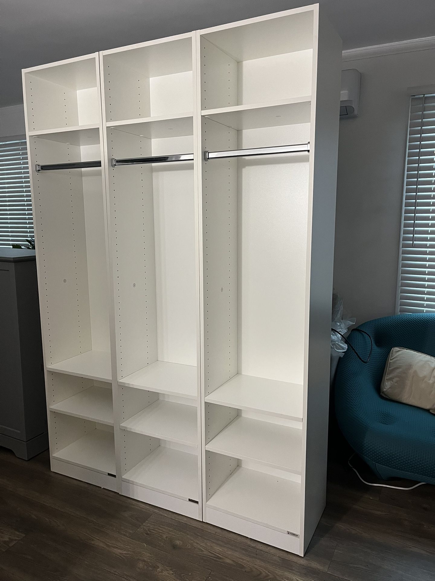 JY Furniture Armoire Wardrobe Closet, Particle Wood with Adjustable Shelves, Hanging Rod for Bedroom, Dressing Room, White (58.5" W x 85" H x 15" D)