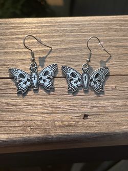 Gothic skull butterfly dangle earrings