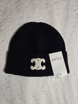 Celine Paris Triomphe Ribbed Knit Beanie
