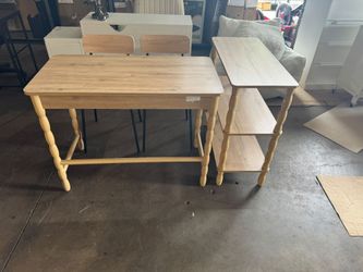 Light Wood Desk with Matching Side Table set of 2