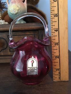 Pilgrim Cranberry Glass Basket