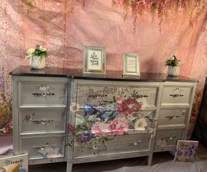 Beautiful Wooden Dresser French Boho Style Colors Black Gloss And Silver/pastels Dresser/credenza Has Been Refurbished 
