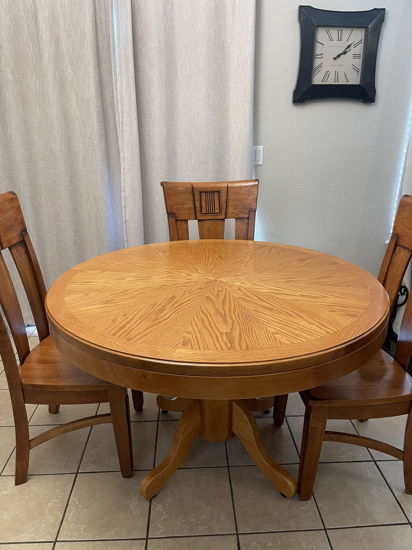 48” Solid Wood Dining Table + 4 Heavy Wooden Chairs – Converts to Poker & Mini Pool Table