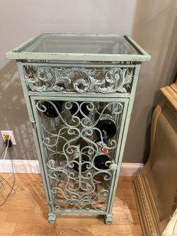 Vintage Metal And Glass Wine Cabinet 