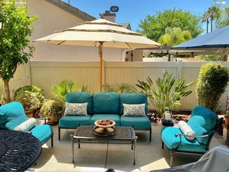 Luxury Patio Hanamint Grand Tuscany 4 PC Sofa Set with cushions.