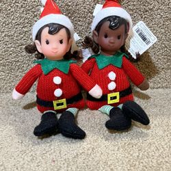 SET OF 2 GIRL  Target Wondershop  Elf Ornament 8”Plush Fabric NWT