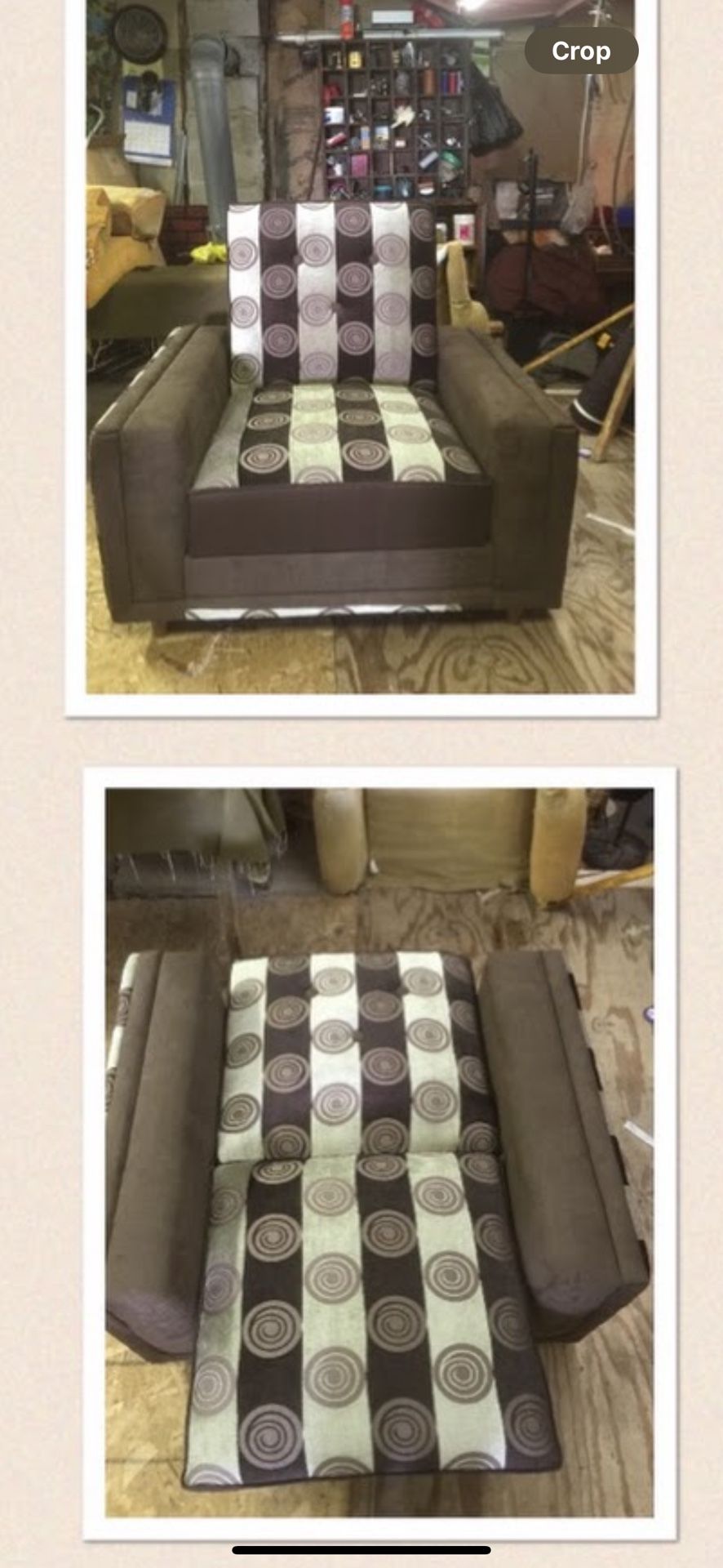 Upholstered Sleeper Convertible Modern Foldable Lounge Chair 73” H x 38 W x 30” D