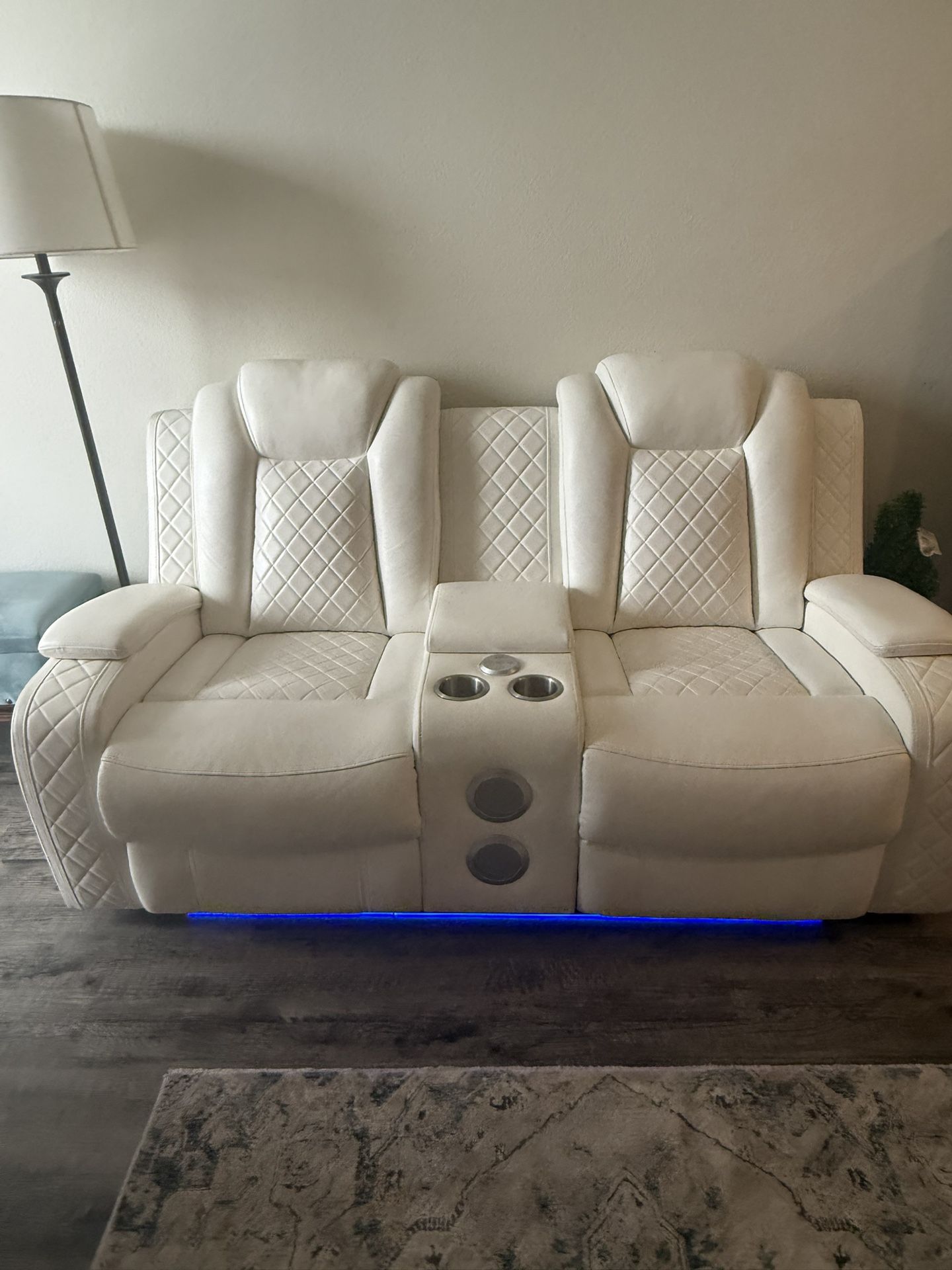 Orion White Power Reclining Console Loveseat With Power Footrest And Headrest