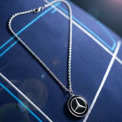 Mercedes-Benz Emblem Pendant - Silver Rope Chain Necklace