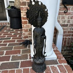 Vintage Cast Iron Buddha Statue Kannon Bosatsu