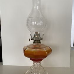 Vintage Antique Glass Hurricane Oil Pedestal Lamp, 19” tall, very good condition 