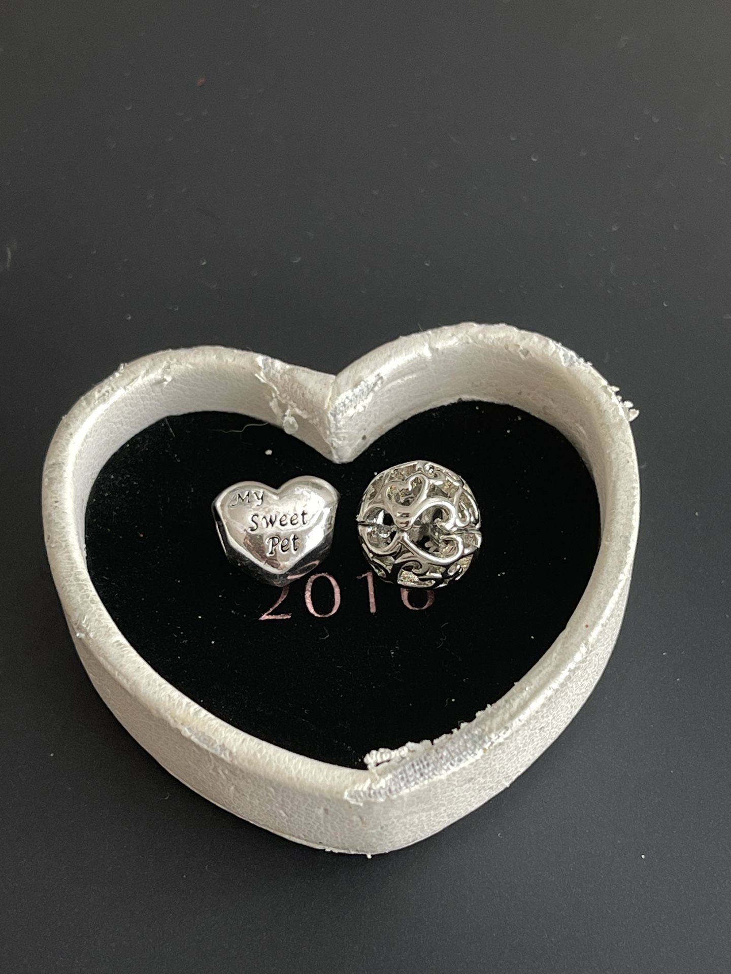 2 Pandora Silver Heart "My Sweet Pet" ๐ถ & Open Your Heart Sterling Silver Charm