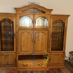 (3) Piece Oak Cabinet Set Furniture 