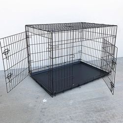 (New in box) $65 Folding 42” Large Dog Cage 2-Door Pet Crate Kennel  42x27x30 inches