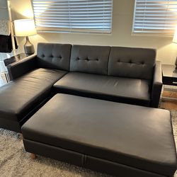 Modern Black Sectional and Ottoman