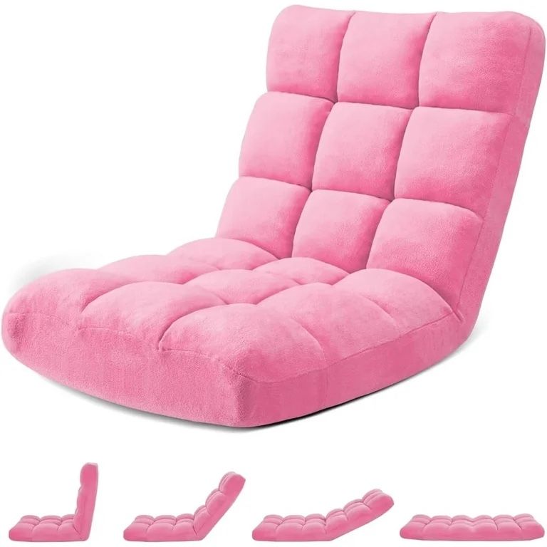 Folding Floor Gaming Chair 14-Poistion Cushioned Adjustable Floor Lazy Sofa Chair w/Breathable Cotton - D100