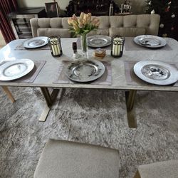 Arhaus Marble Top Dining Room Table. 