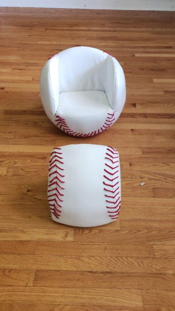 Child's Leather Baseball Seat And Ottoman 