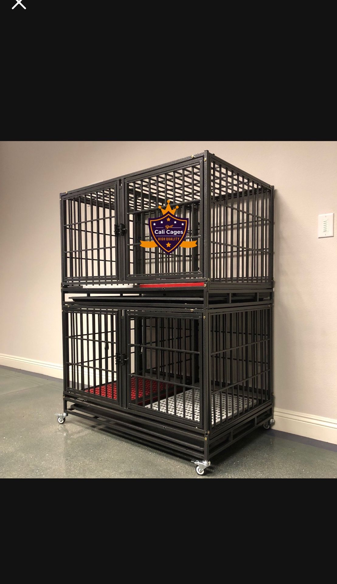 Double Stacked Dog Pet Cage Kenenl Size 43 Thick Bar With Grid And Plastic Grid New In box π¦