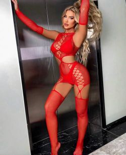 One size red hot lingerie body stocking
