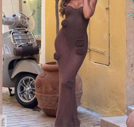 New with tags, SMALL , Outcast Clothing brown maxi dress with rose appliqué MSRP $119 only selling $70