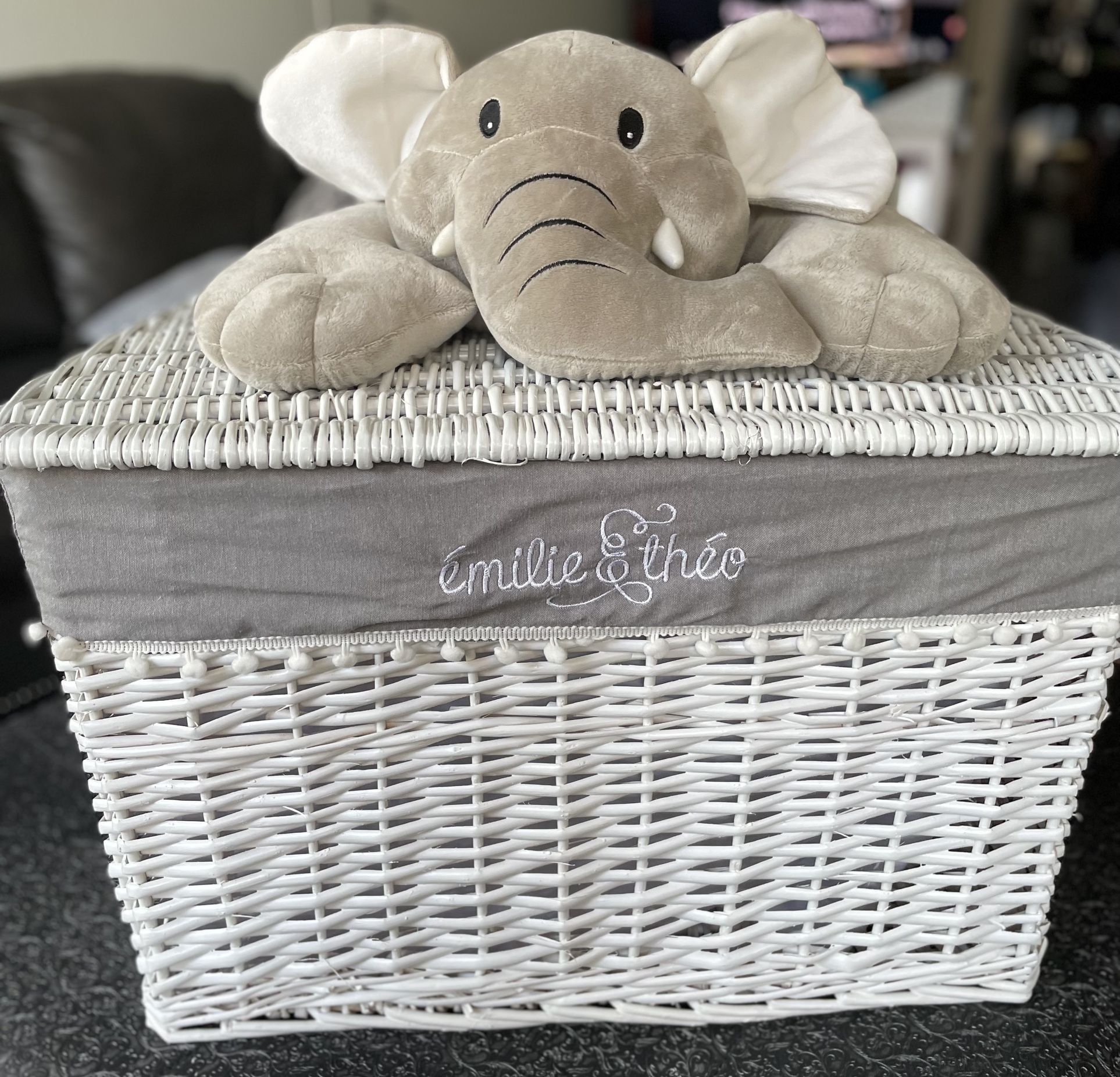 NEW Émilie & Théo Wicker Elephant Toy Basket NIB