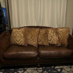 Set Of 2 Couches & Pillows - Leather & Suede