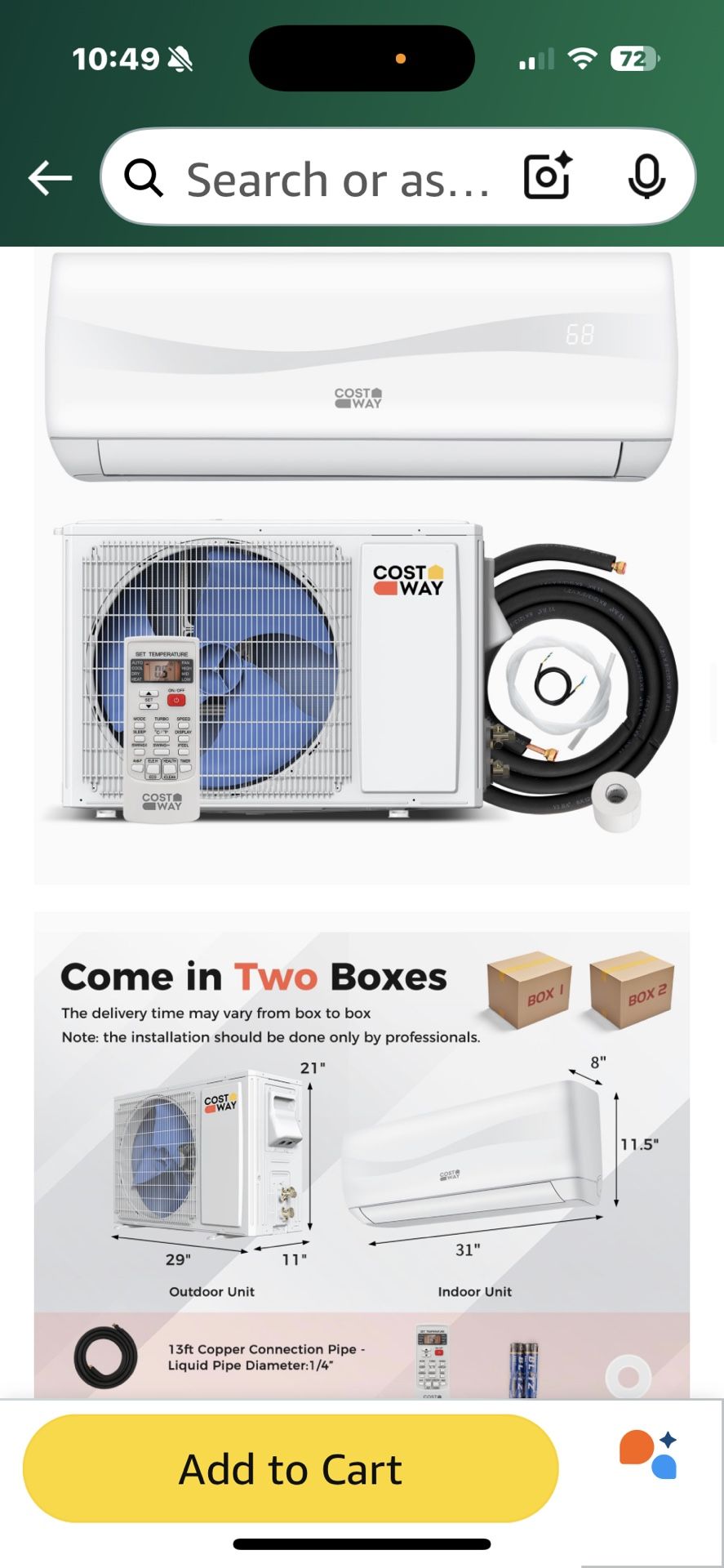 Brand New In Box Mini Split Cool/heat 