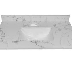 31 in. W x 22 in. D Engineered Stone Composite Vanity Top in White with White Rectangular Single Sink - Single Hole