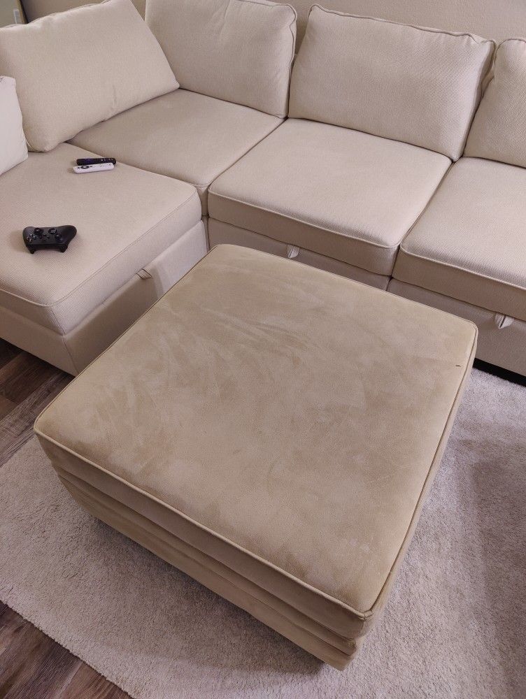 Beige Ottoman Faux Suede