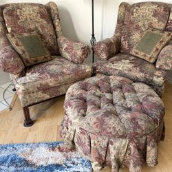 Thomasville Wingback Chairs Incl ottoman