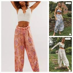 New Free People Lacey Silky Wide Leg Pajama Pants Size XL $40 Each 