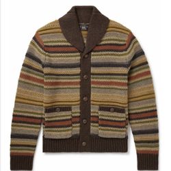 Polo Ralph Lauren RRL  Shawl Collar Striped Wool Cardigan  Brown Men’s Small New