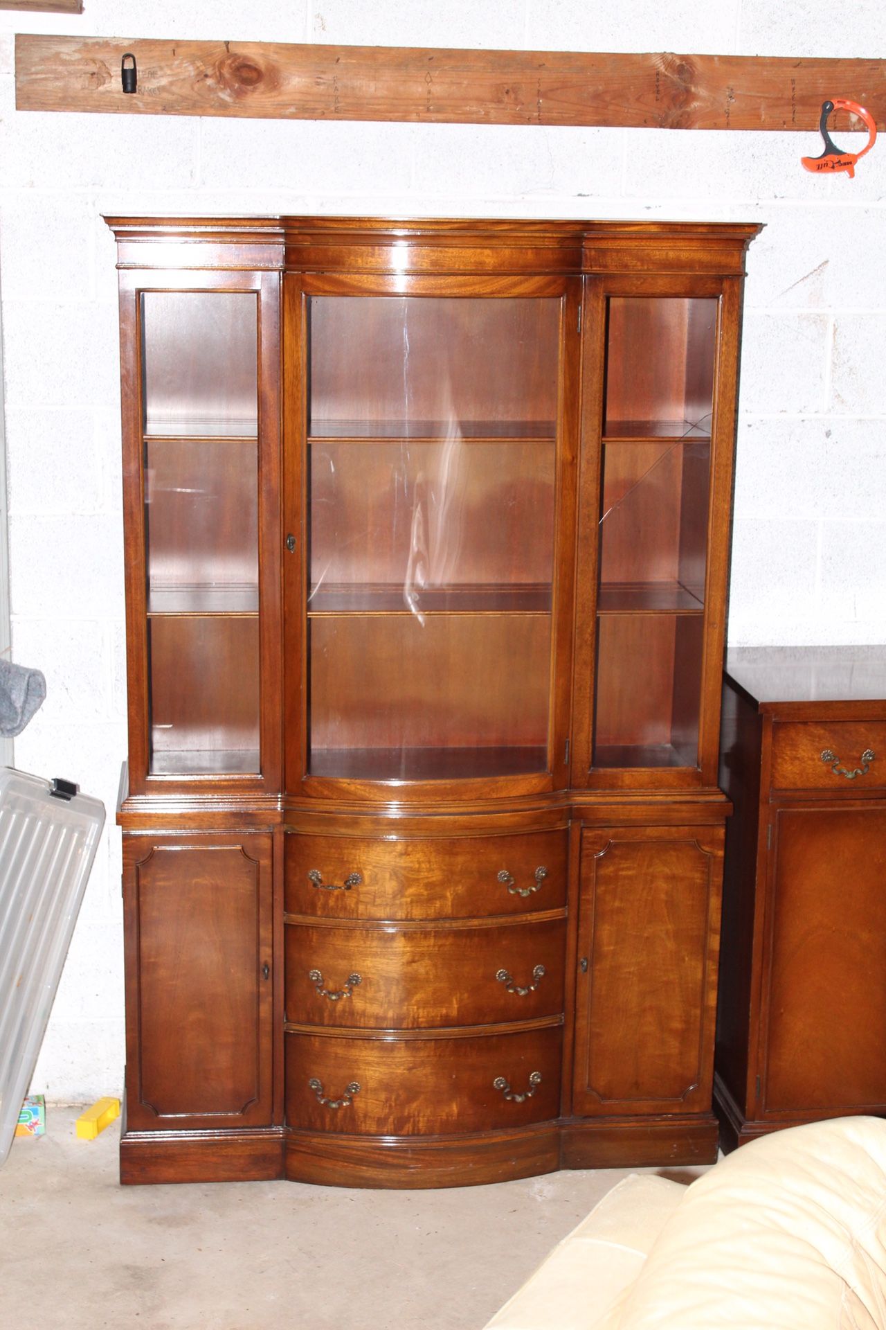 Antique Vintage China Cabinet-Excellent Condition- Partial Broken Glass- H 69.25”x D 16”x W 42”